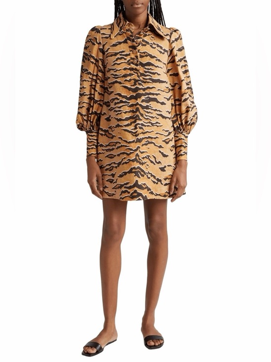 Zimmermann Dresses & Skirts - Zimmermann 100% Linen Tiger-Print Mini Dress in Tan and Black